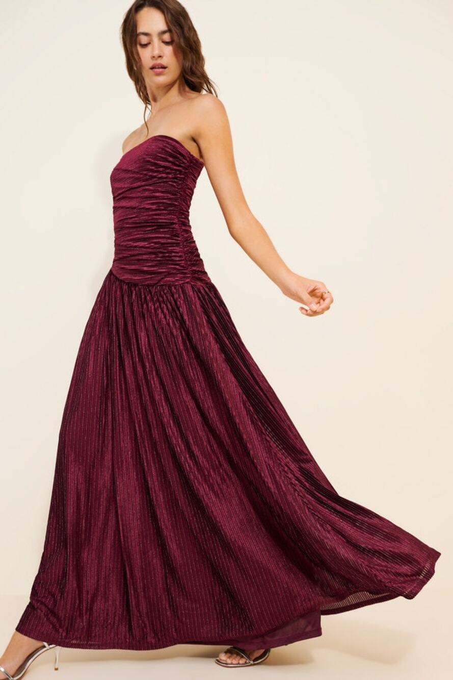 Jewel Badgley Mischka Strapless Metallic Drop Waist Maxi Dress, EUC, Size 10
